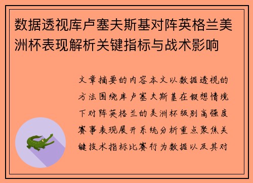 数据透视库卢塞夫斯基对阵英格兰美洲杯表现解析关键指标与战术影响