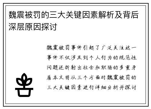 魏震被罚的三大关键因素解析及背后深层原因探讨